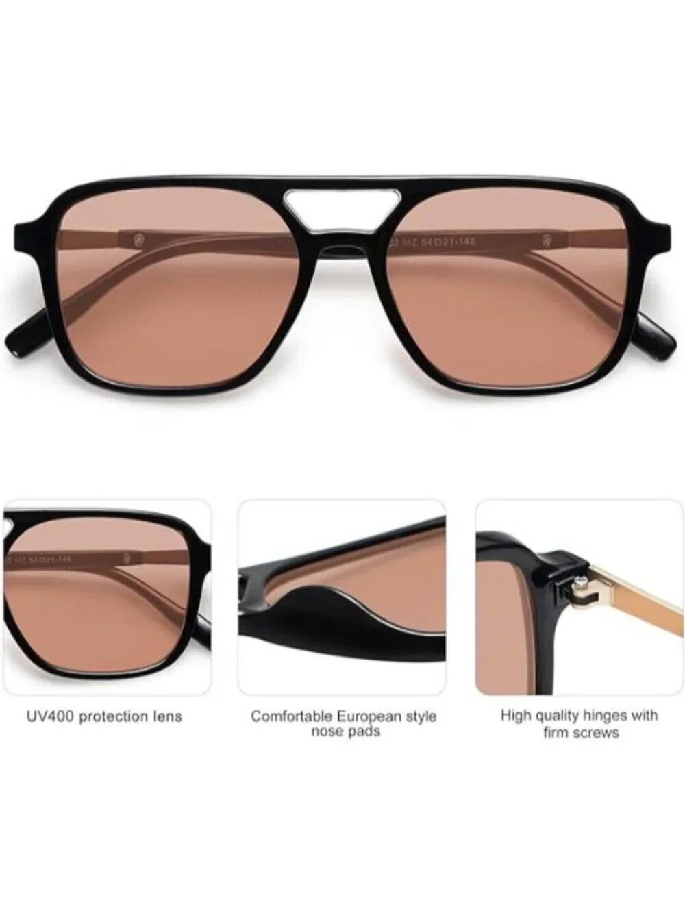 SOJOS Women Aviator Sunglasses Rectangle Sun Glasses Black Frame Orange Lens